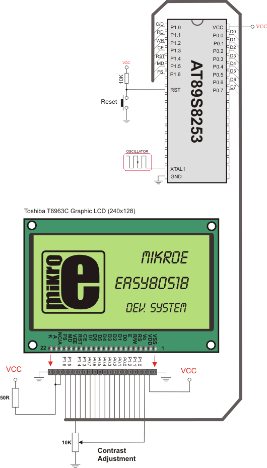 T6963C Glcd HW connection