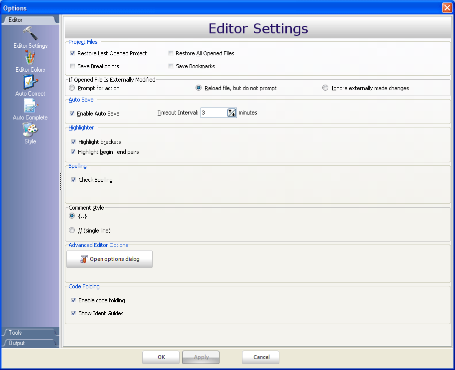 Editor Settings Window
