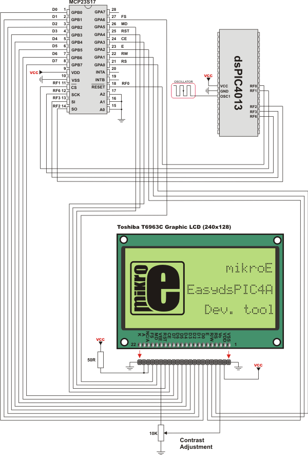 SPI T6963C Glcd HW connection