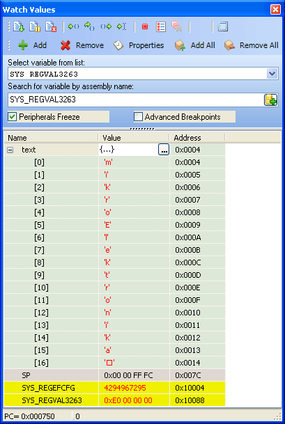 Watch Values Window