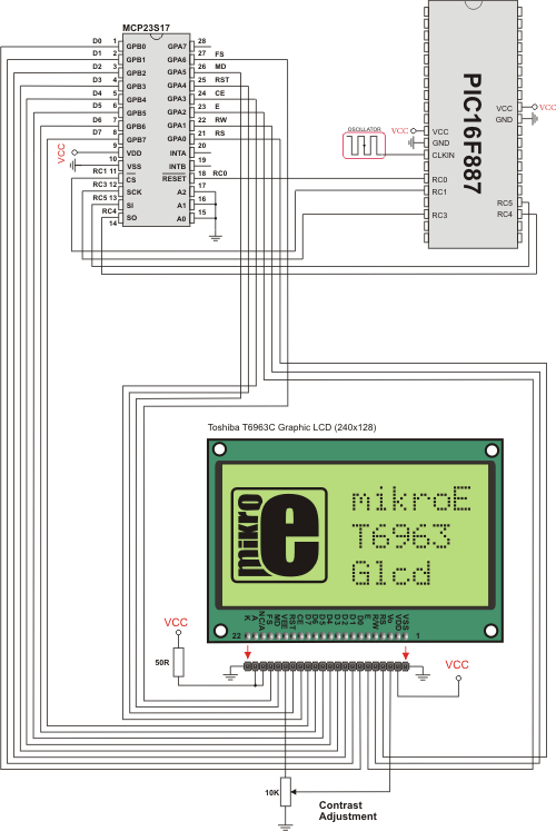 SPI T6963C Glcd HW connection