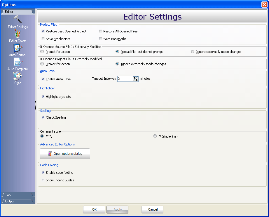 Editor Settings Window