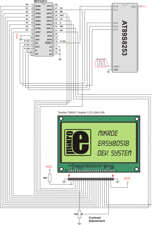 SPI T6963C Glcd HW connection