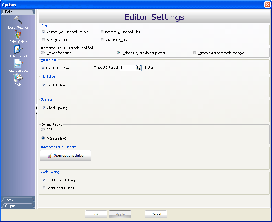 Editor Settings Window