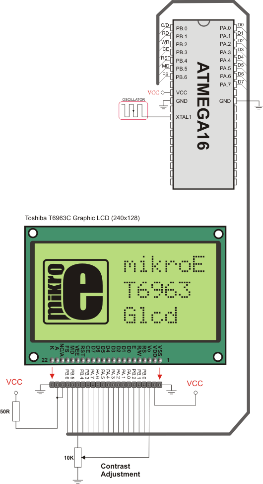 T6963C Glcd HW connection