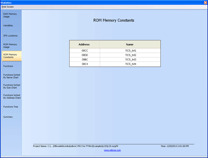 ROM Memory Constants