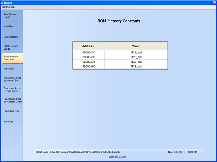 ROM Memory Constants