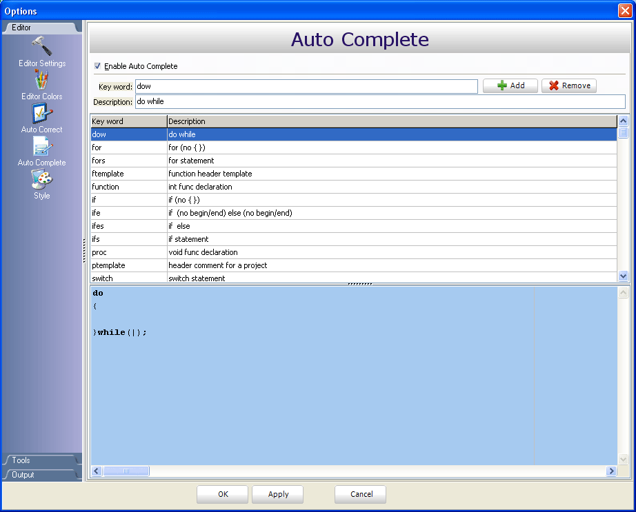 Auto Complete Window