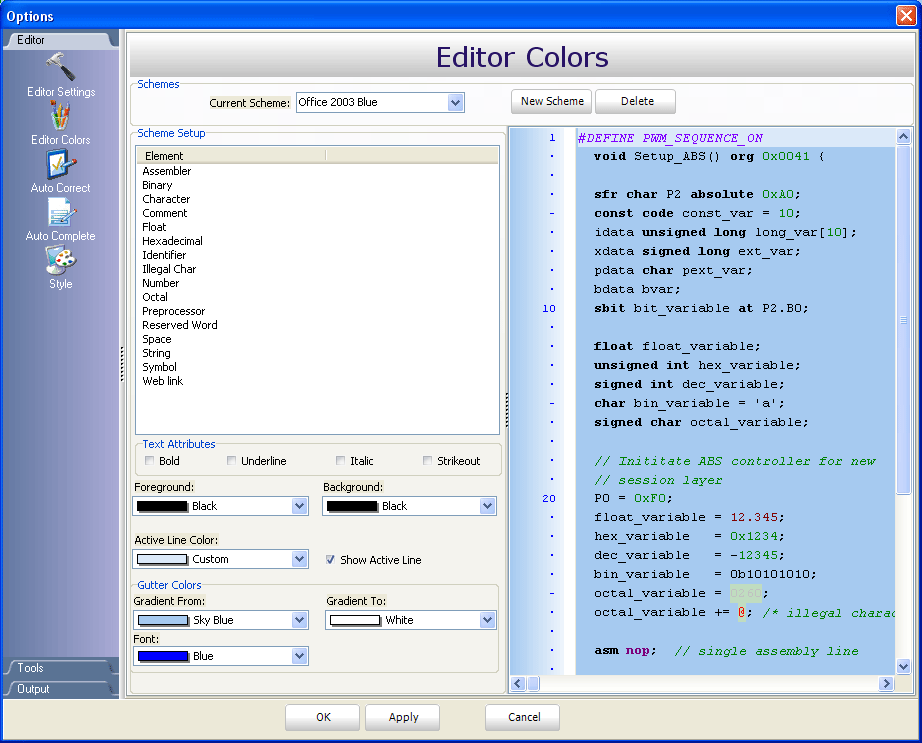 Editor Colors Window