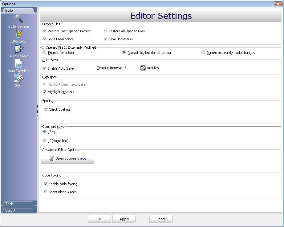 Editor Settings Window
