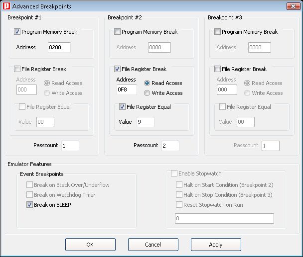Advanced Breakpoints window