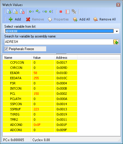 Watch Values Window